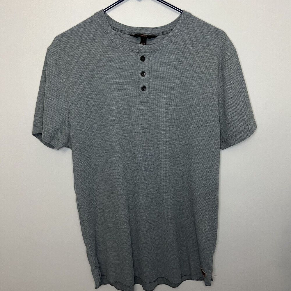 Outpost Maker Henley Mens Large Short Sleeve Gray Cotton W/ Buttons Logo NWOT